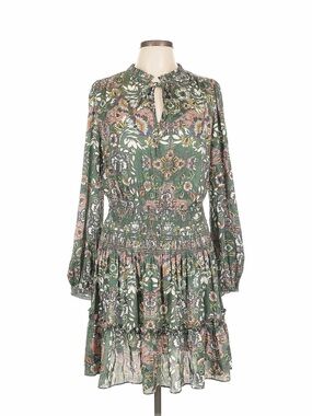 Current Air Olive Green Floral Boho Smocked Waist Dress Large